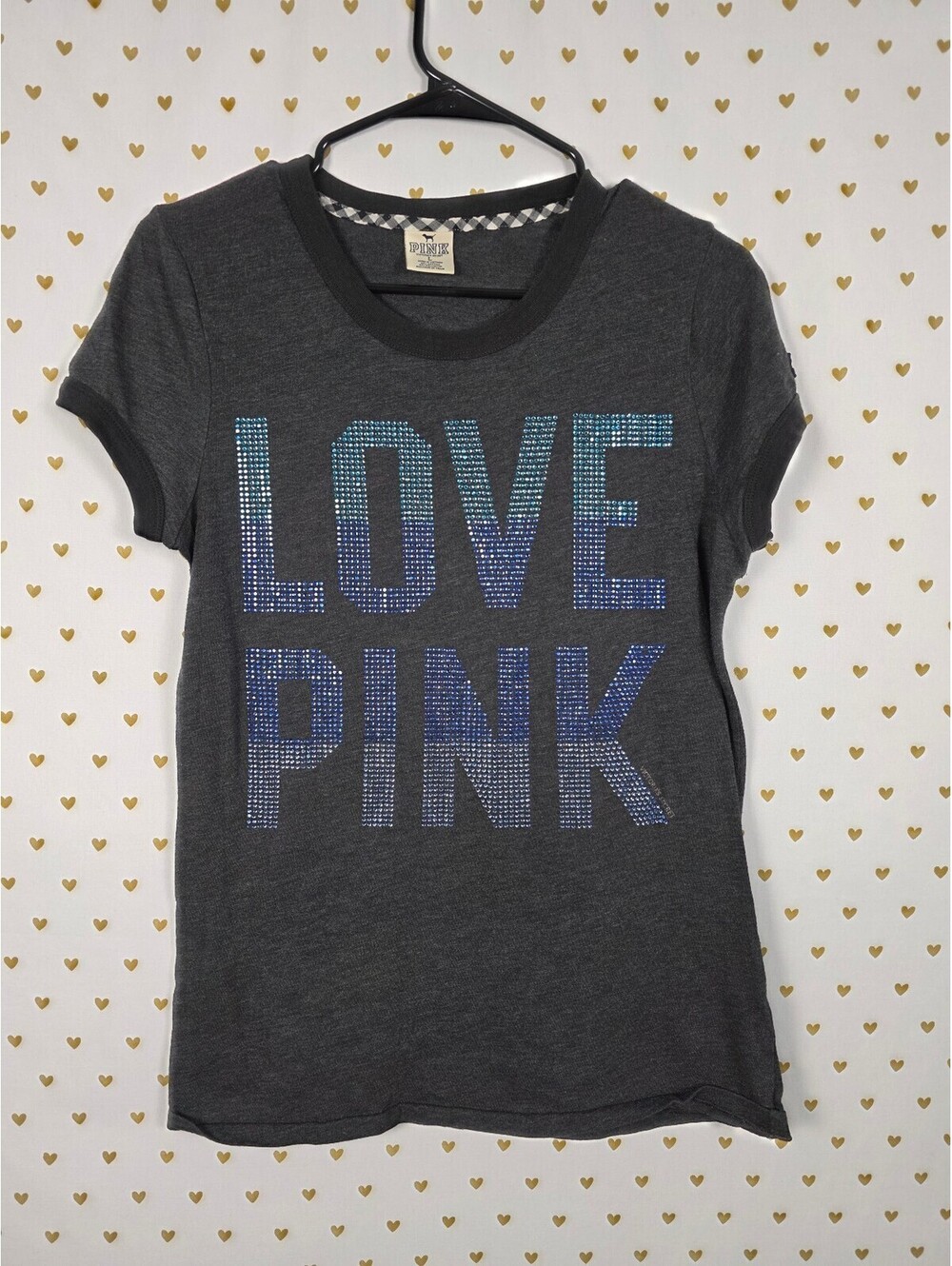 Victorias Secret PINK STUDDED Y2k Vintage LOVE BLING Tee Shirt LARGE